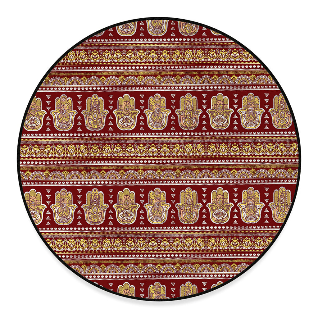 Indian Hamsa Hand Print Round Floor Mat