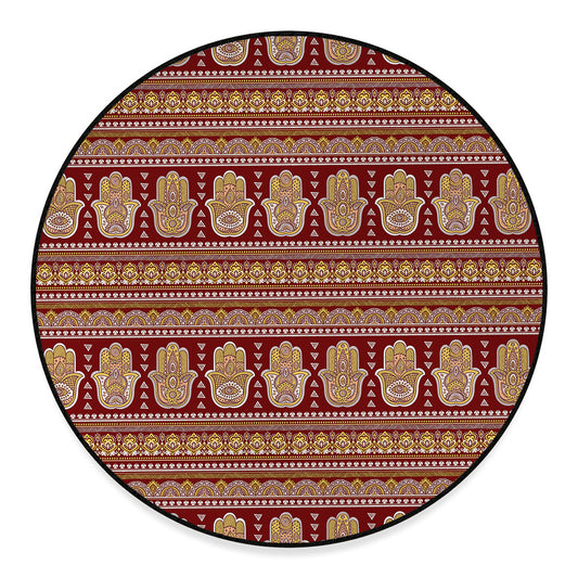 Indian Hamsa Hand Print Round Floor Mat