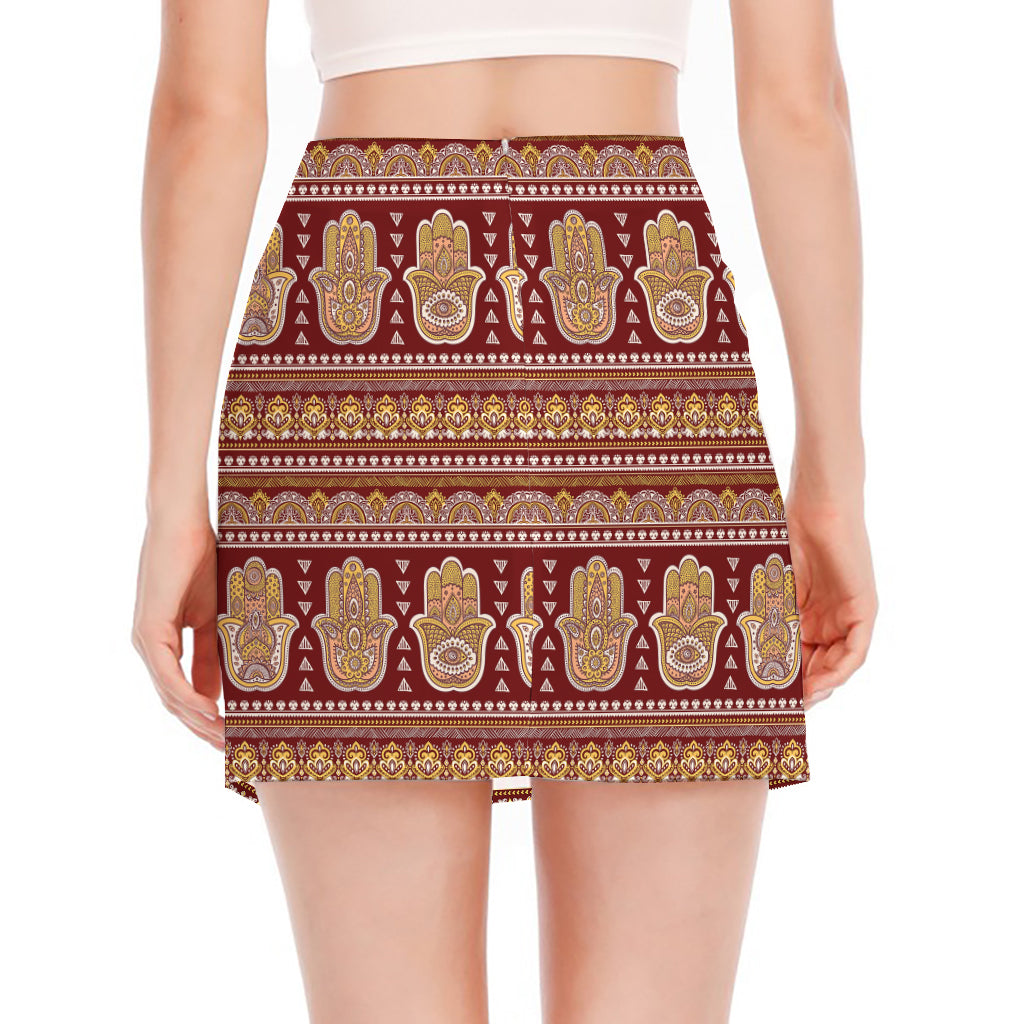 Indian Hamsa Hand Print Side Slit Mini Skirt