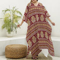 Indian Hamsa Hand Print Silk V-Neck Kaftan Dress