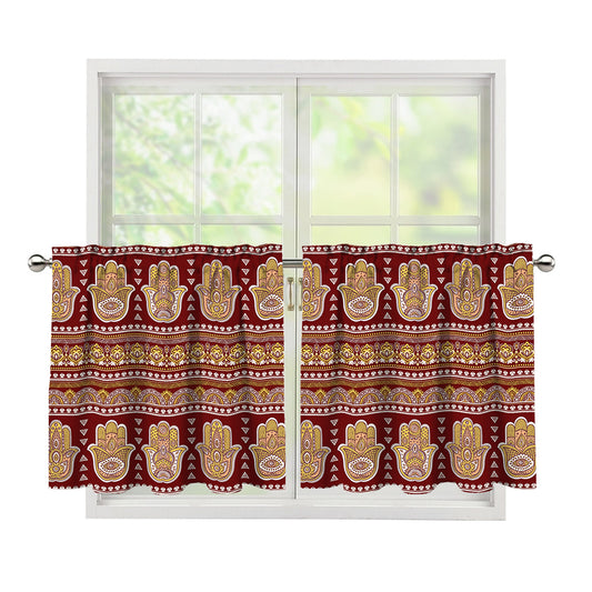 Indian Hamsa Hand Print Tier Curtains