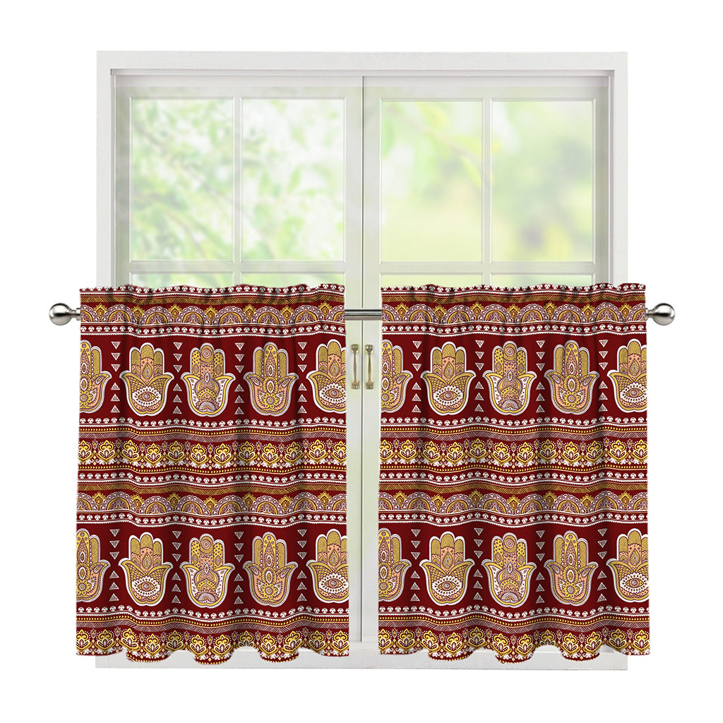 Indian Hamsa Hand Print Tier Curtains