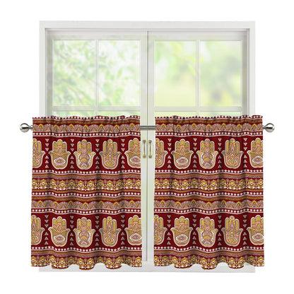 Indian Hamsa Hand Print Tier Curtains