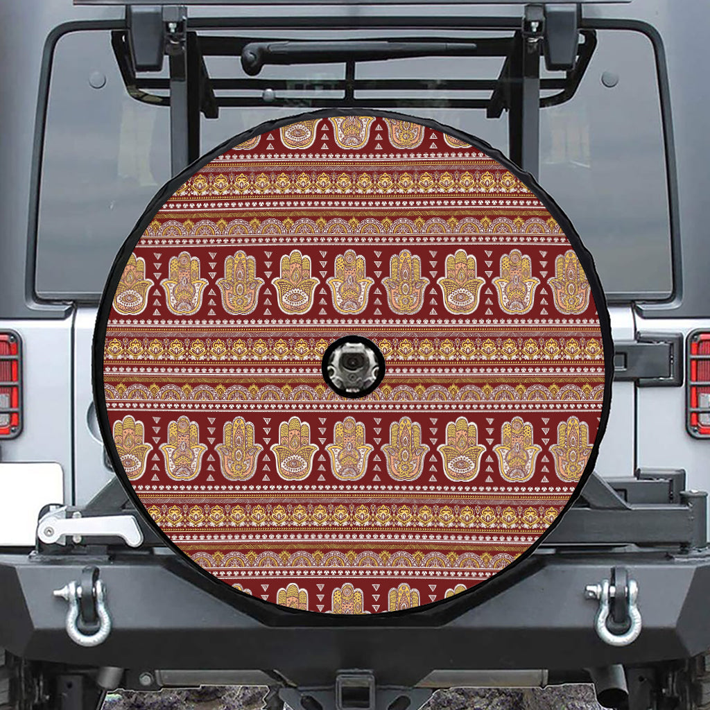 Indian Hamsa Hand Print Tire Cover With Camera Hole