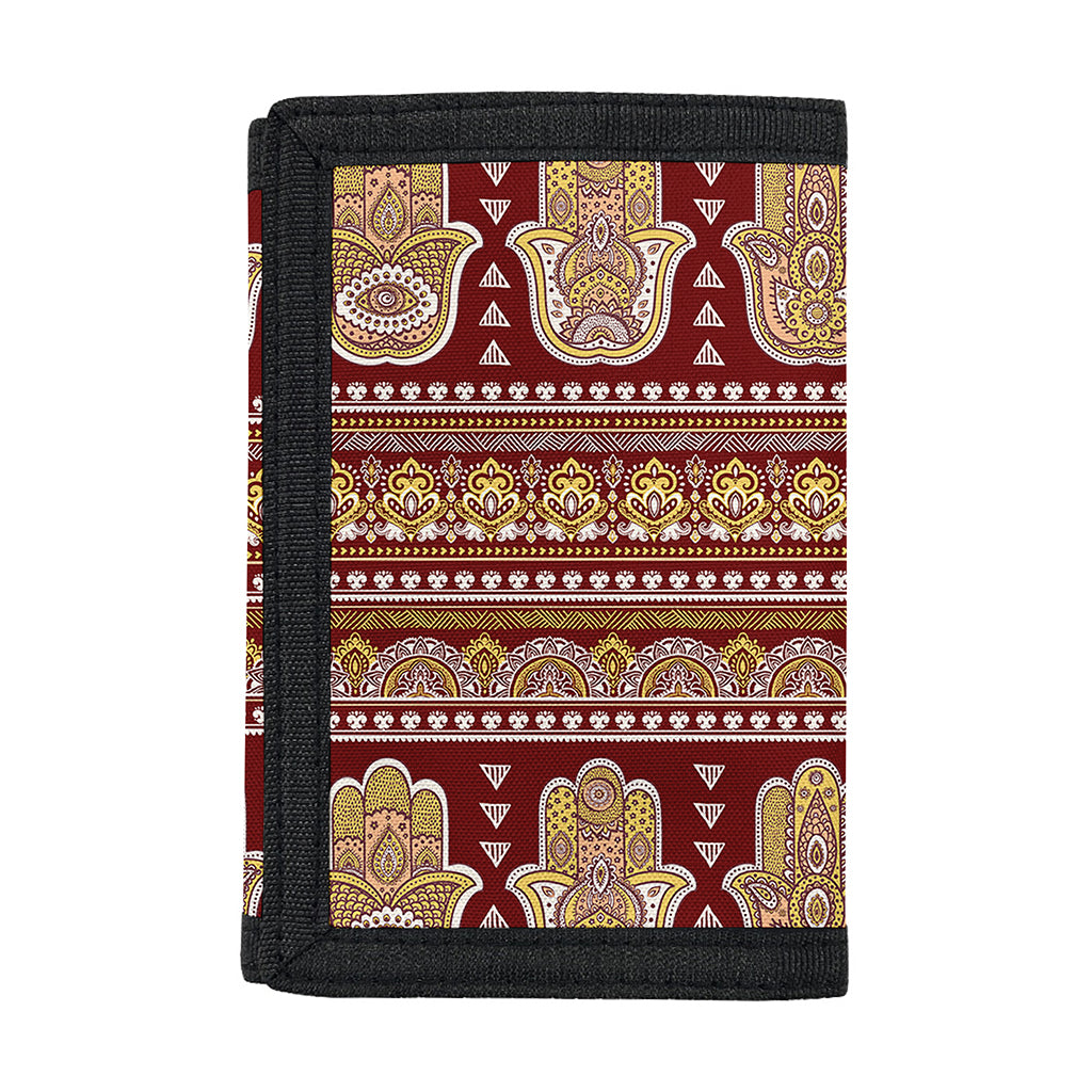 Indian Hamsa Hand Print Trifold Wallet