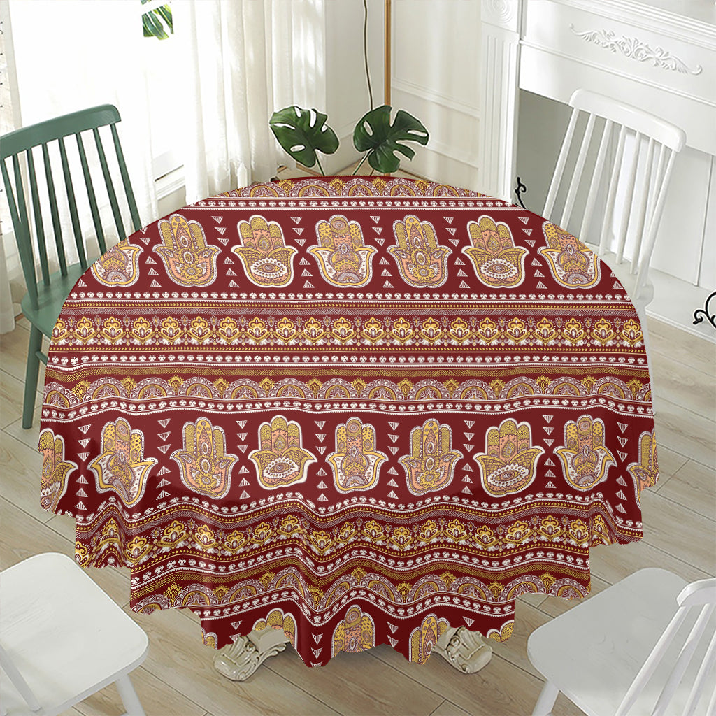 Indian Hamsa Hand Print Waterproof Round Tablecloth