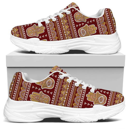 Indian Hamsa Hand Print White Chunky Shoes