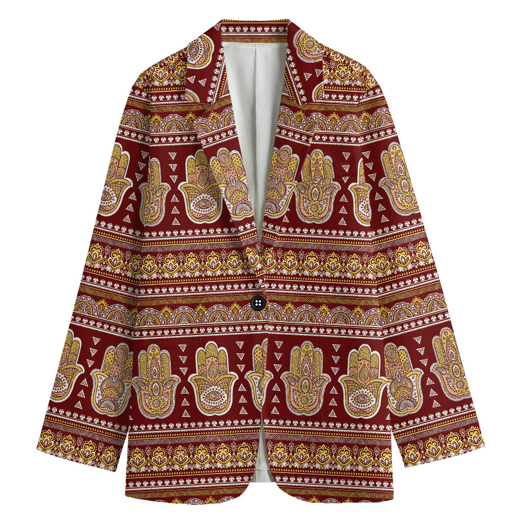 Indian Hamsa Hand Print Women's Cotton Blazer
