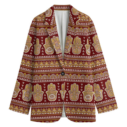 Indian Hamsa Hand Print Women's Cotton Blazer