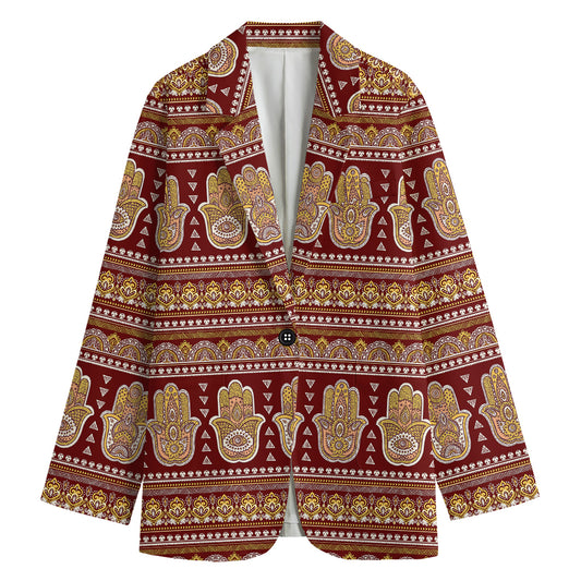 Indian Hamsa Hand Print Women's Cotton Blazer