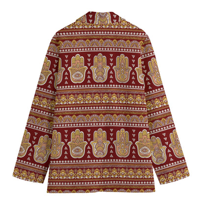 Indian Hamsa Hand Print Women's Cotton Blazer