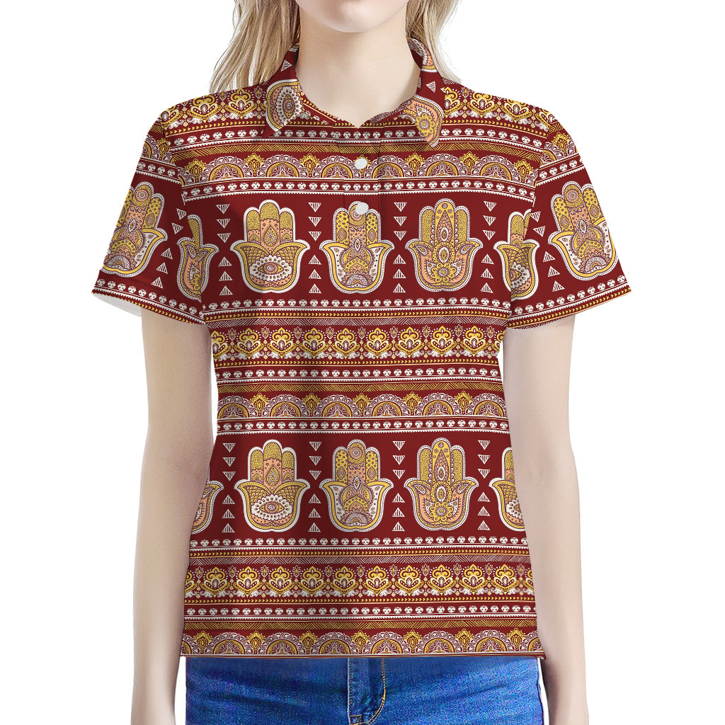 Indian Hamsa Hand Print Women's Polo Shirt
