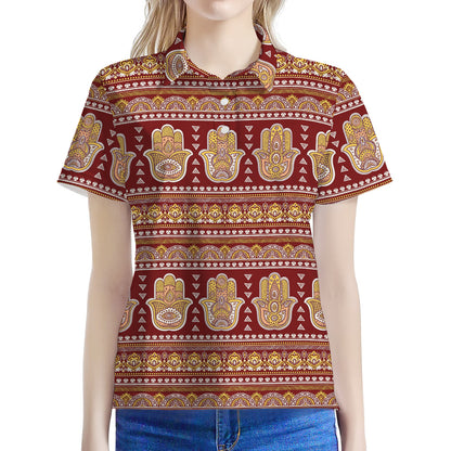Indian Hamsa Hand Print Women's Polo Shirt