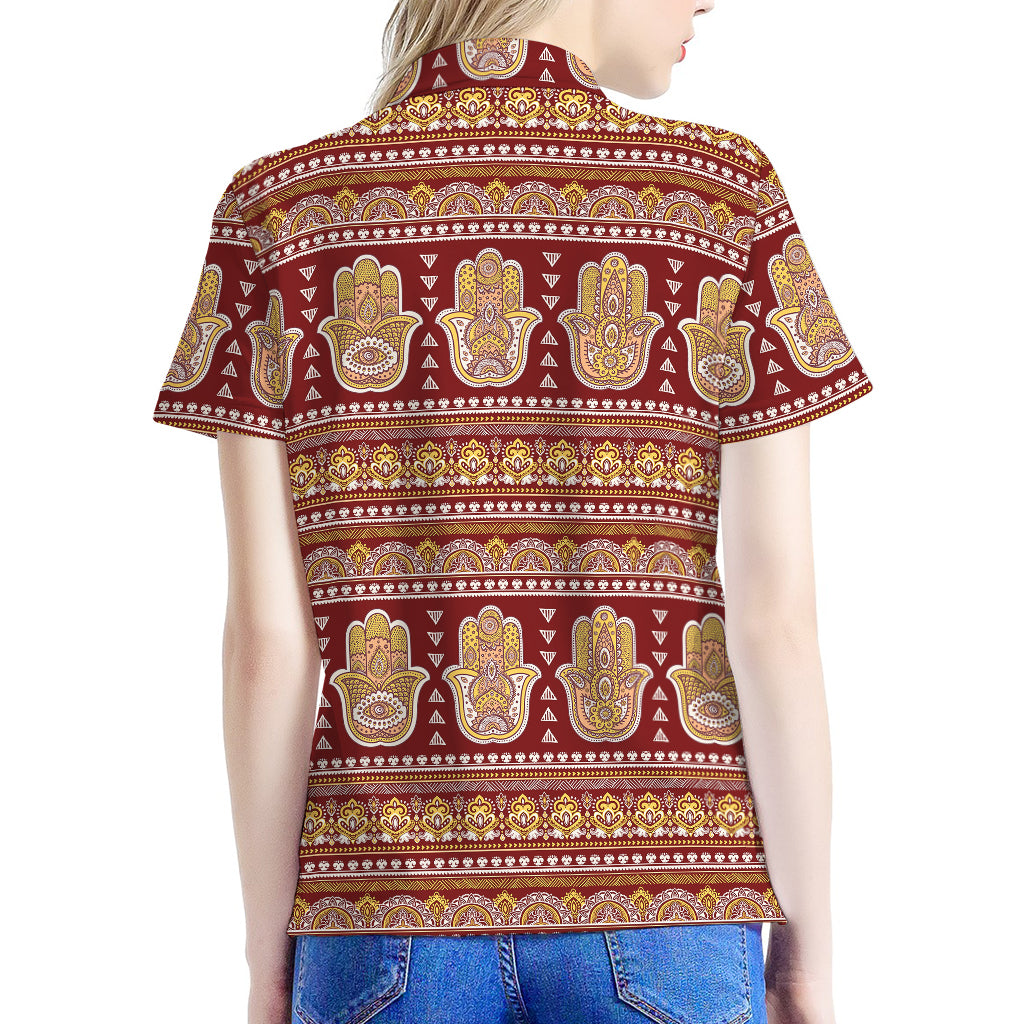Indian Hamsa Hand Print Women's Polo Shirt