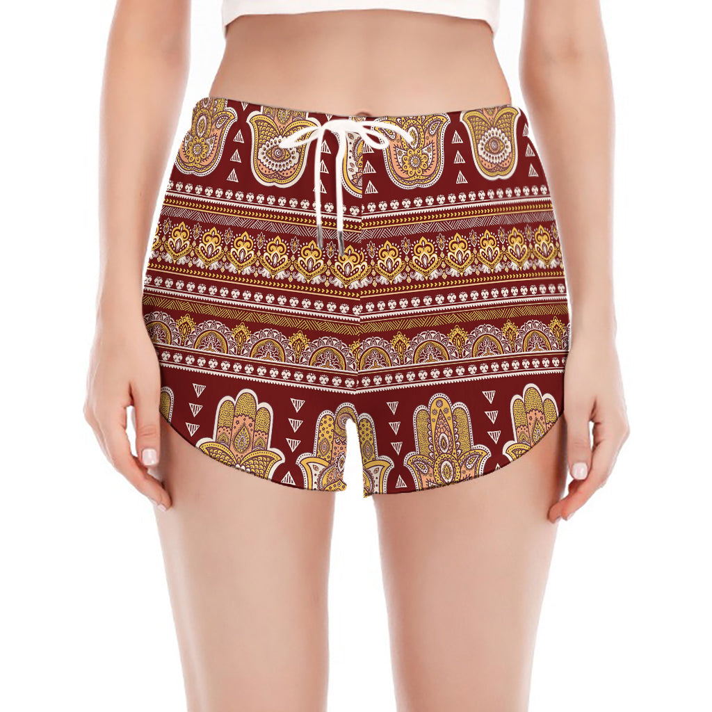 Indian Hamsa Hand Print Women's Split Running Shorts