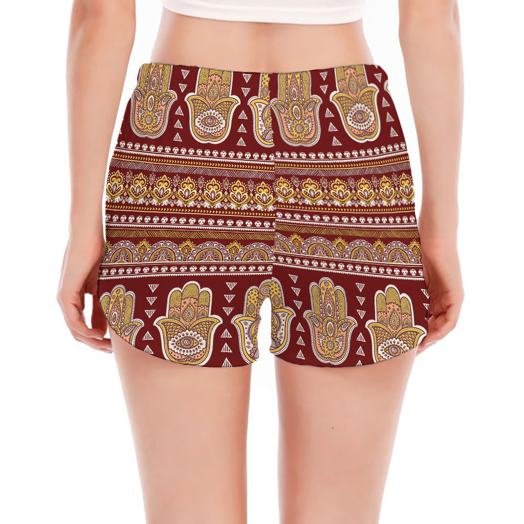 Indian Hamsa Hand Print Women's Split Running Shorts