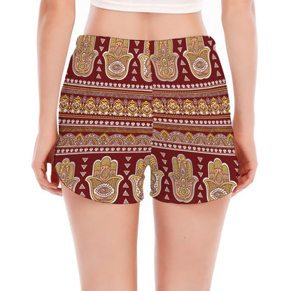 Indian Hamsa Hand Print Women's Split Running Shorts