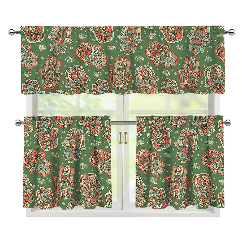 Indian Hamsa Pattern Print 3 Piece Kitchen Curtains