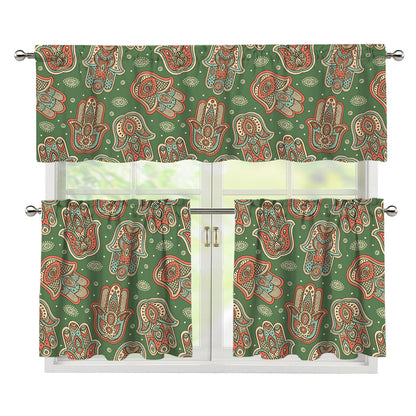 Indian Hamsa Pattern Print 3 Piece Kitchen Curtains