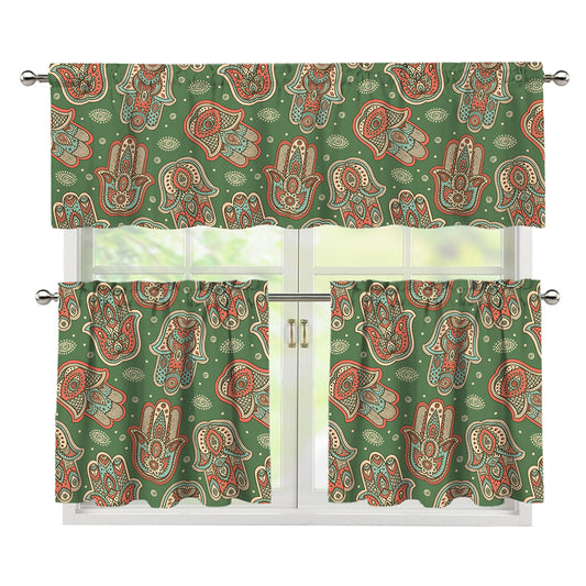 Indian Hamsa Pattern Print 3 Piece Kitchen Curtains