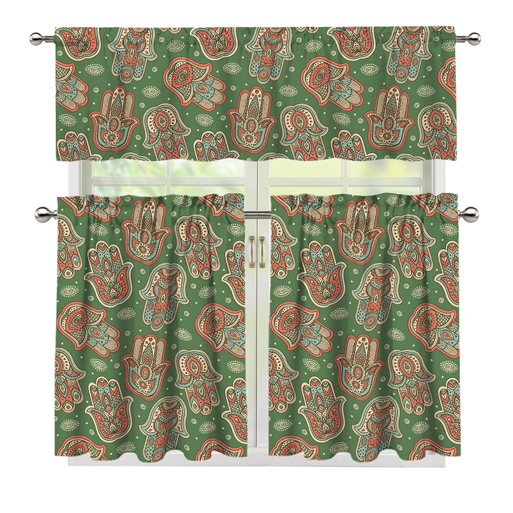 Indian Hamsa Pattern Print 3 Piece Kitchen Curtains