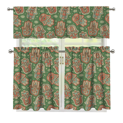 Indian Hamsa Pattern Print 3 Piece Kitchen Curtains