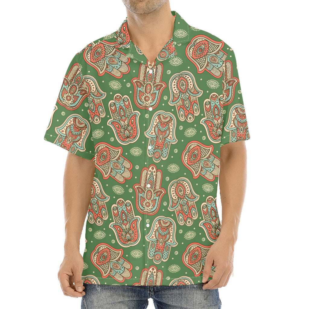 Indian Hamsa Pattern Print Aloha Shirt