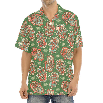 Indian Hamsa Pattern Print Aloha Shirt