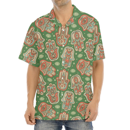 Indian Hamsa Pattern Print Aloha Shirt