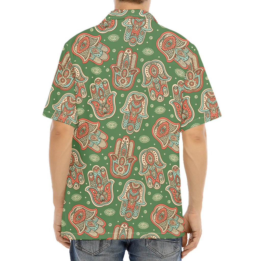 Indian Hamsa Pattern Print Aloha Shirt