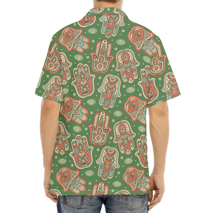 Indian Hamsa Pattern Print Aloha Shirt