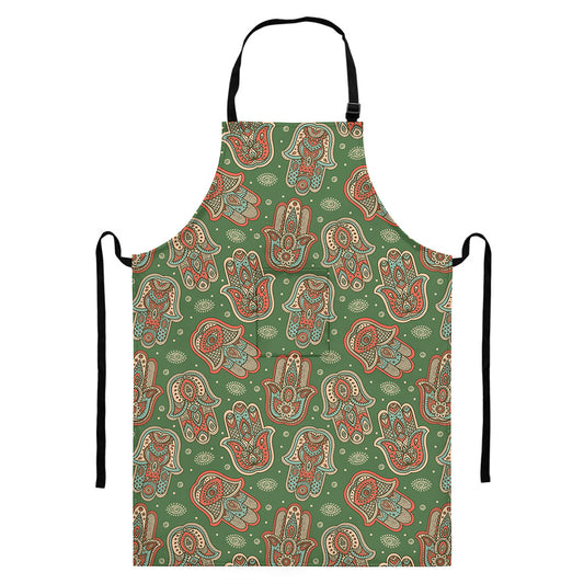 Indian Hamsa Pattern Print Bib Apron With Pocket