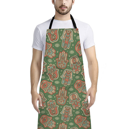 Indian Hamsa Pattern Print Bib Apron With Pocket