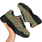 Indian Hamsa Pattern Print Black Chunky Shoes