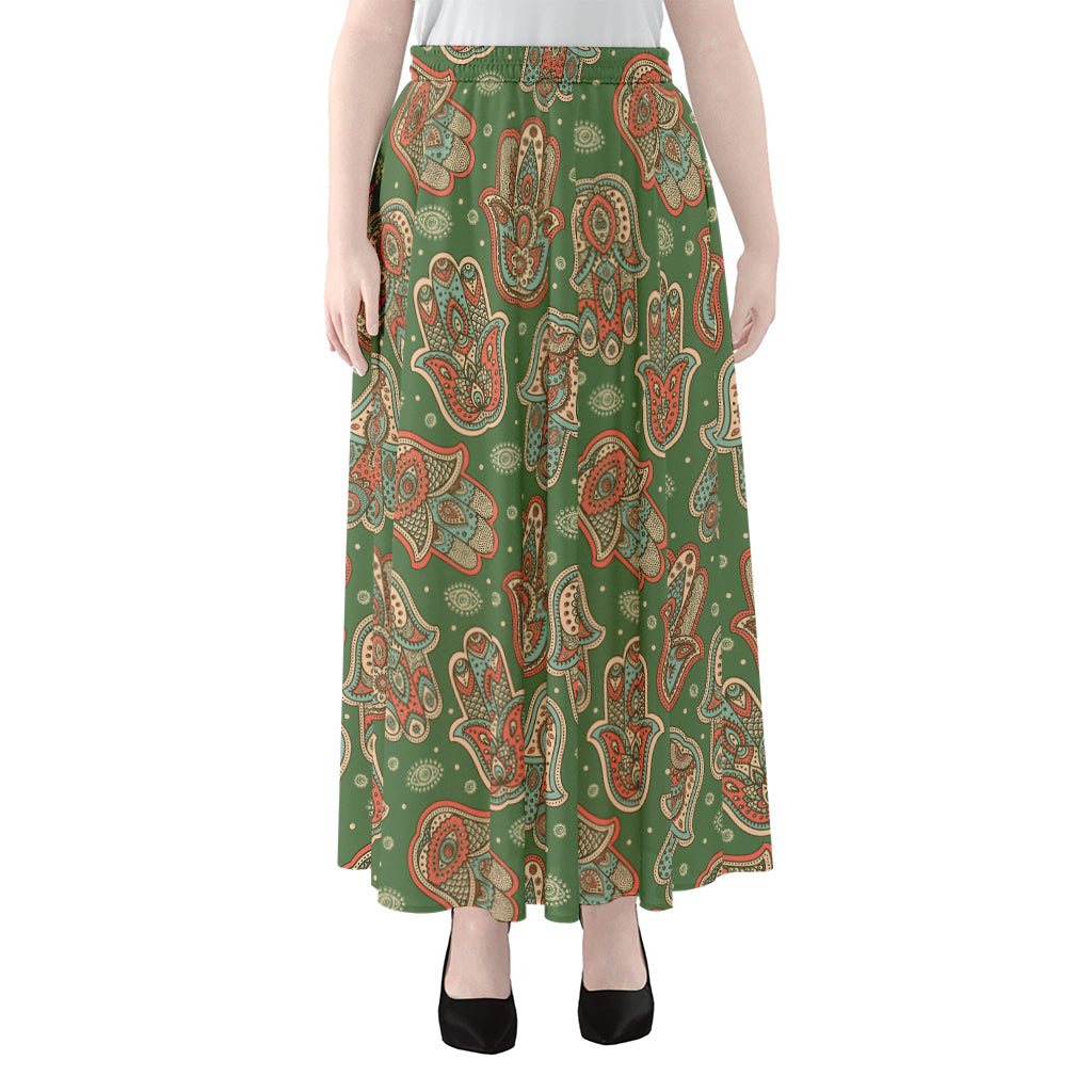 Indian Hamsa Pattern Print Chiffon Maxi Skirt