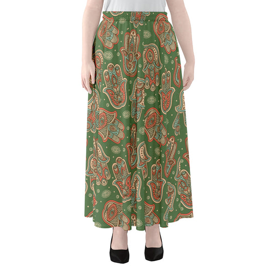 Indian Hamsa Pattern Print Chiffon Maxi Skirt