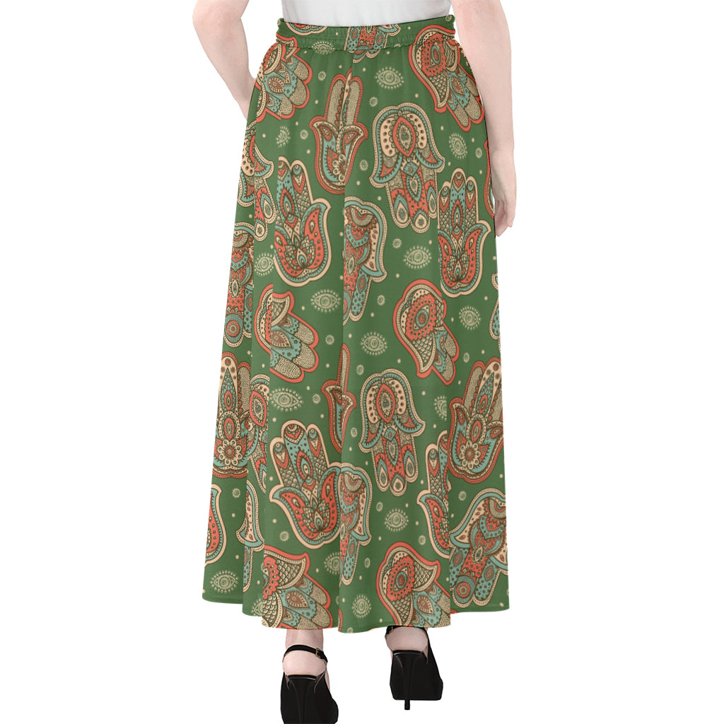 Indian Hamsa Pattern Print Chiffon Maxi Skirt