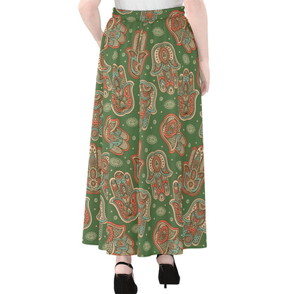 Indian Hamsa Pattern Print Chiffon Maxi Skirt