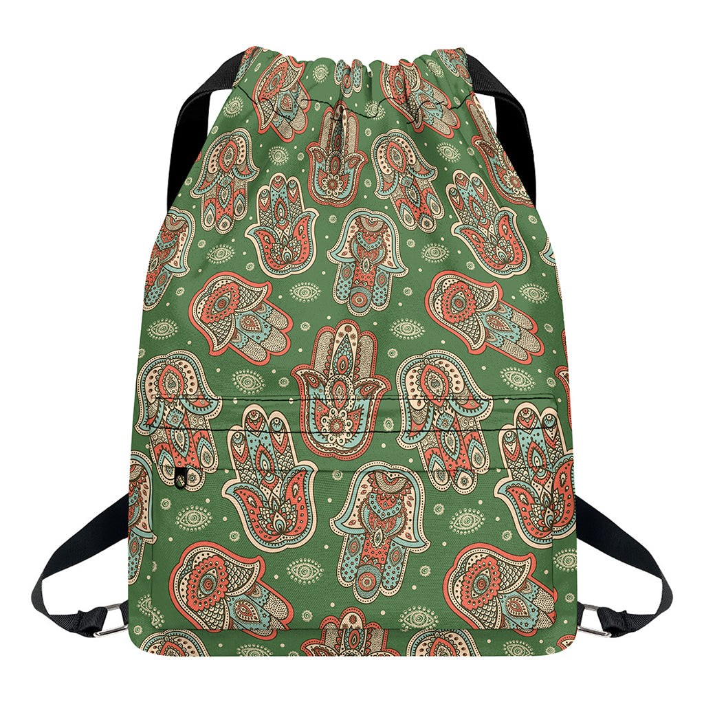 Indian Hamsa Pattern Print Drawstring Backpack