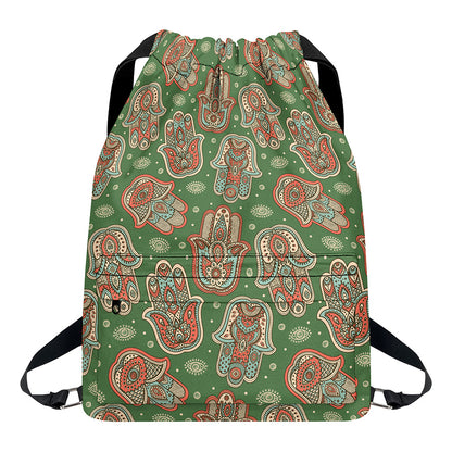Indian Hamsa Pattern Print Drawstring Backpack