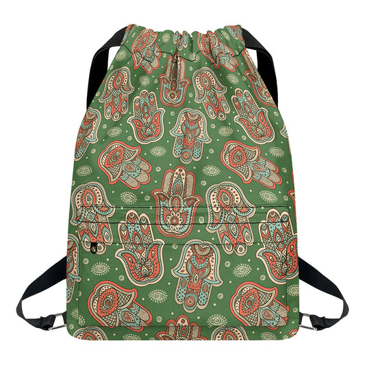Indian Hamsa Pattern Print Drawstring Backpack