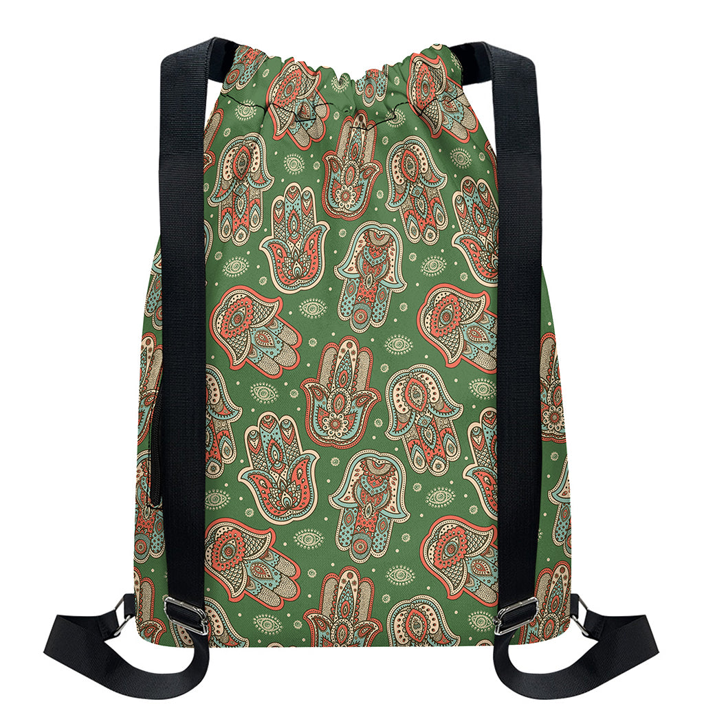 Indian Hamsa Pattern Print Drawstring Backpack