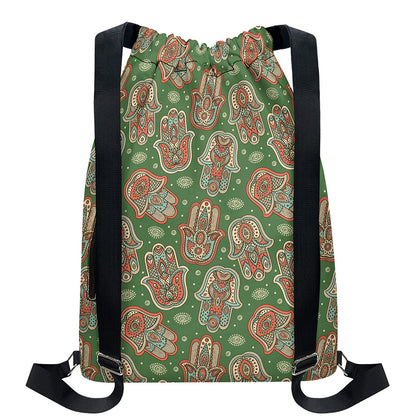 Indian Hamsa Pattern Print Drawstring Backpack