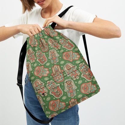 Indian Hamsa Pattern Print Drawstring Backpack