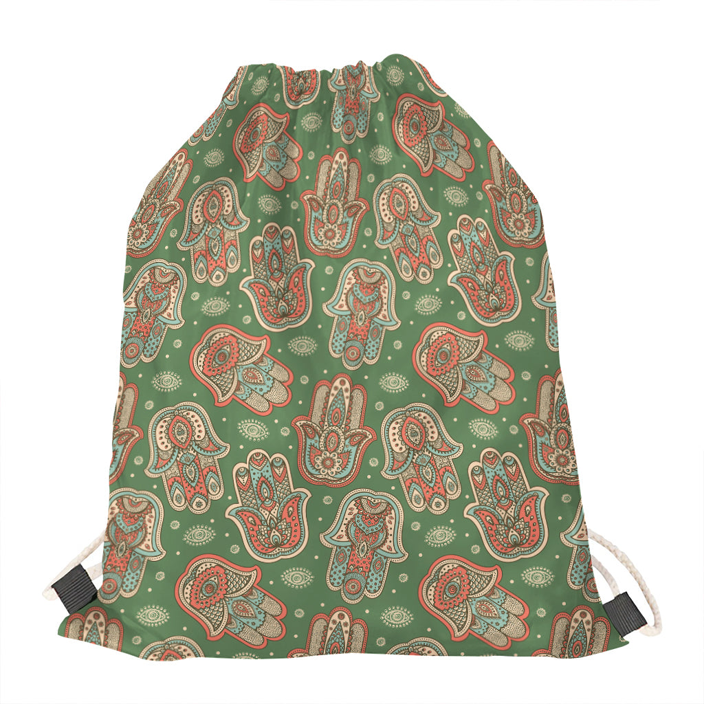 Indian Hamsa Pattern Print Drawstring Bag
