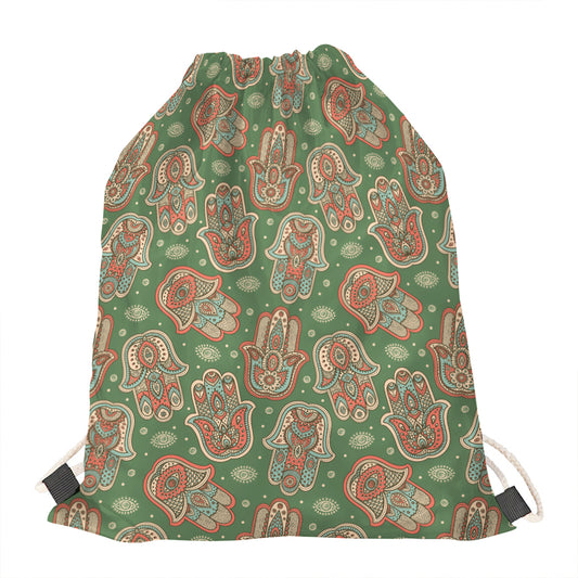 Indian Hamsa Pattern Print Drawstring Bag