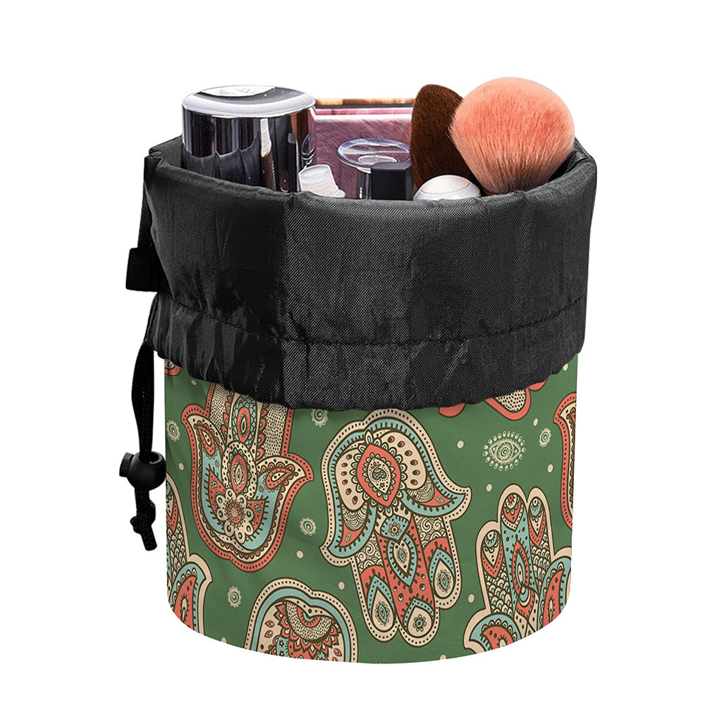 Indian Hamsa Pattern Print Drawstring Makeup Bag