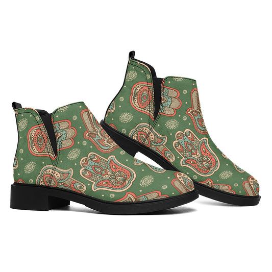 Indian Hamsa Pattern Print Flat Ankle Boots