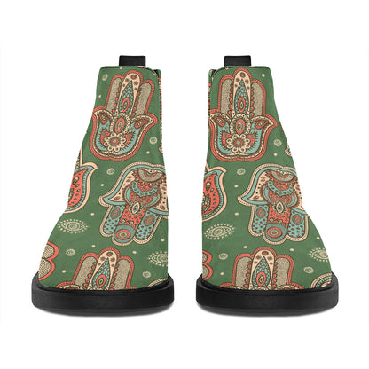 Indian Hamsa Pattern Print Flat Ankle Boots