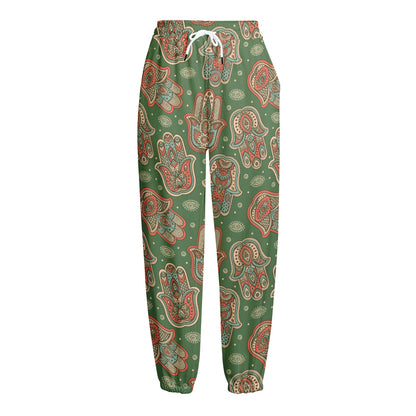 Indian Hamsa Pattern Print Fleece Lined Knit Pants